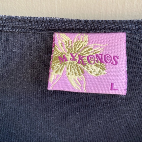 EUC Black Y2K Abstract Print Mykonos V-neck knit T-shirt Size L - Picture 3 of 7